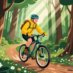 Adventurer Riding Bicycle Through Forest – 2D Vector Art