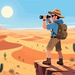 Adventurer on Cliff Overlooking Desert – 2D Vector Art