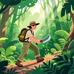 Adventurer Crossing Jungle – 2D Vector Illustration
