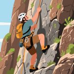 Adventurer Climbing Rock Face – 2D Vector Illustration