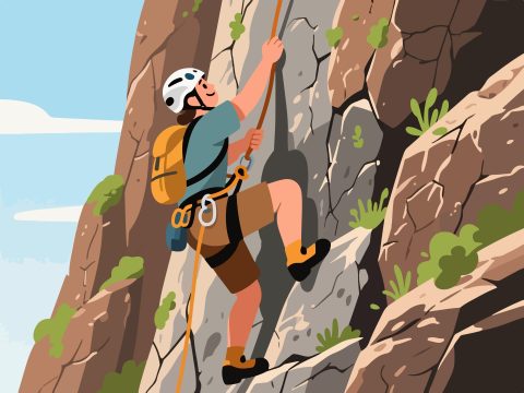 Adventurer Climbing Rock Face – 2D Vector Illustration