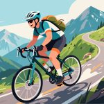 Adventurer Cycling through Mountains - 2D Vector Design