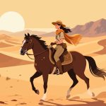 Adventurer Riding Horse Across Desert – 2D Flat Illustration