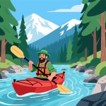 Adventurer Kayaking Through River – 2D Flat Illustration
