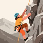 Adventurer Climbing Rock Face - 2D Vector Illustration