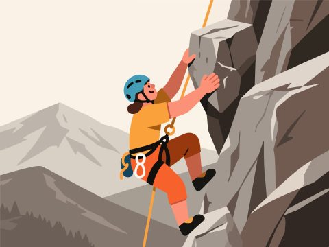 Adventurer Climbing Rock Face - 2D Vector Illustration