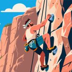 Adventurer Climbing Rock Wall – 2D Vector Illustration