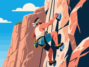 Adventurer Climbing Rock Wall – 2D Vector Illustration