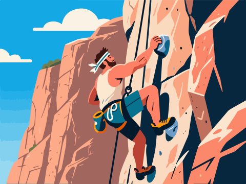 Adventurer Climbing Rock Wall – 2D Vector Illustration