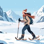 Adventurer Trekking Across Snowy Mountain – 2D Vector