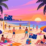 Vibrant Australia Day Beach Party with Volleyball - Vector