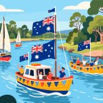 Australia Day Boat Parade on the River - 2D Vector Art