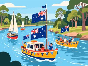 Australia Day Boat Parade on the River - 2D Vector Art