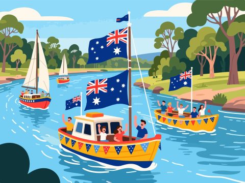 Australia Day Boat Parade on the River - 2D Vector Art