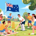 Friends Playing Cricket on Australia Day - Vector Art
