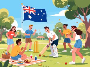 Friends Playing Cricket on Australia Day - Vector Art