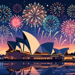 Australia Day Fireworks Over Sydney Opera House - Vector