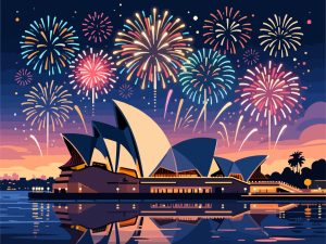 Australia Day Fireworks Over Sydney Opera House - Vector