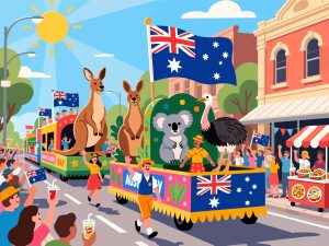 Australia Day Parade with Wildlife & Flags - Vector