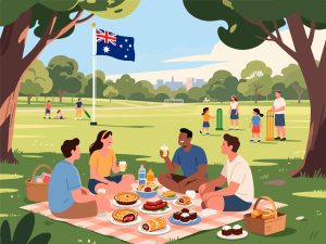 Australia Day Picnic with Cricket & Aussie Foods - Vector