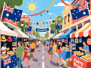 Australia Day Street Festival with Food & Flags - Vector