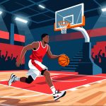 Basketball Player Dribbling on Court - 2D Vector Design