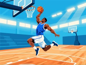 Male Basketball Player Jumping for Dunk - 2D Vector Art