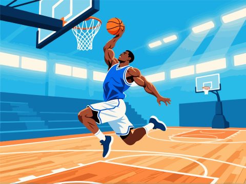 Male Basketball Player Jumping for Dunk - 2D Vector Art