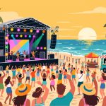 Beach Music Festival with Dance & Food Trucks - 2D Vector