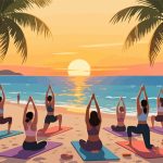 Sunset Yoga Session at the Beach - 2D Vector Illustration