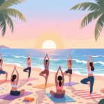 Beach Yoga at Sunrise - 2D Vector Illustration