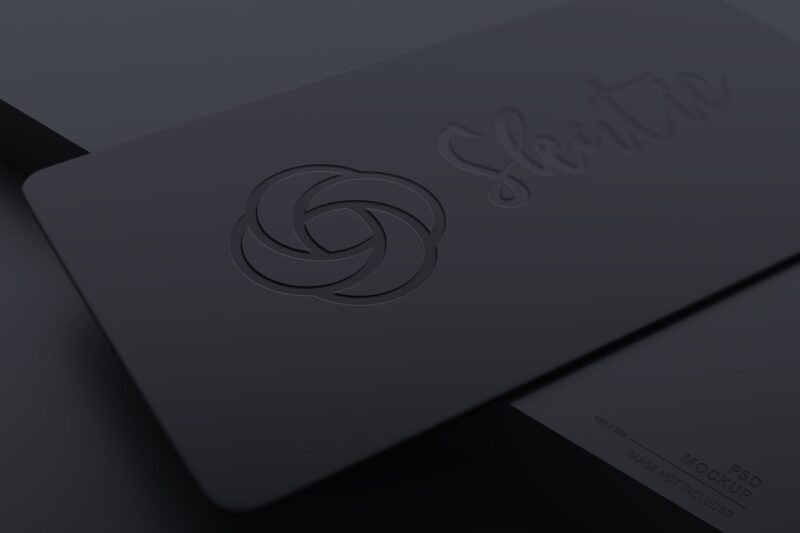 Black Business Card Debossed Logo Mockup