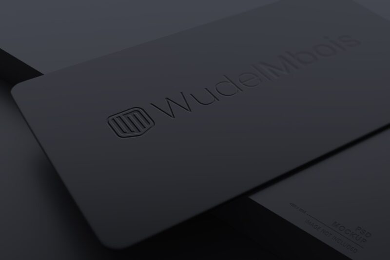 Black Business Card Debossed Logo Mockup