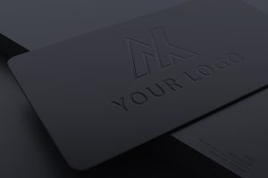 Black Business Card Debossed Logo Mockup