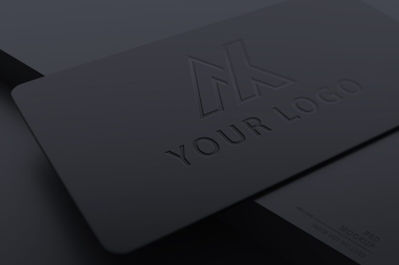 Black Business Card Debossed Logo Mockup