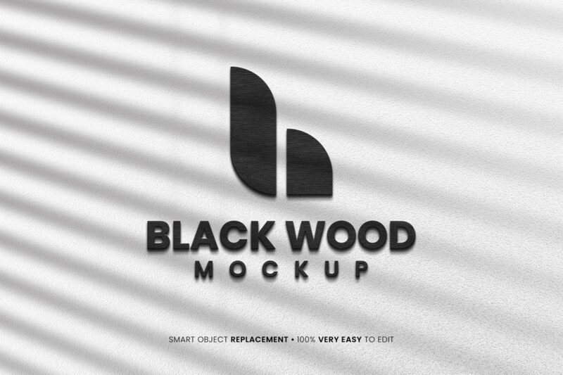 Black Wood on White Wall PSD Logo Mockup