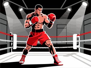 Boxer in Fighting Stance - 2D Vector Illustration