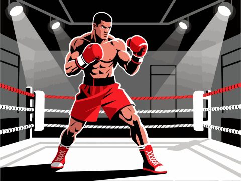 Boxer in Fighting Stance - 2D Vector Illustration