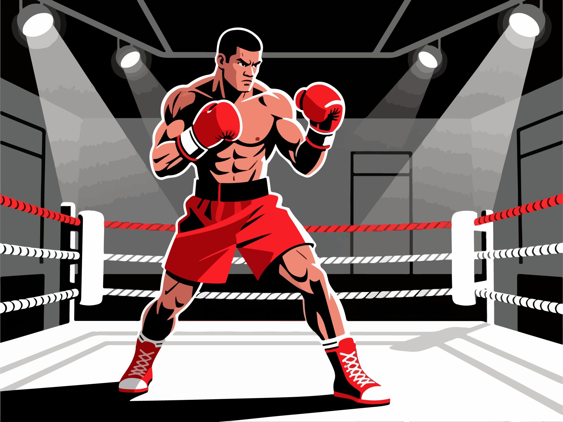 Boxer in Fighting Stance - 2D Vector Illustration