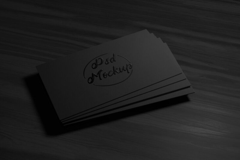 Black Business Card Embossed Shiny Logo Mockup