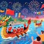 Exciting Dragon Boat Race - China National Day Vector