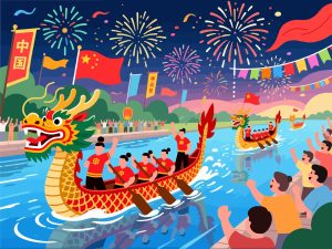 Exciting Dragon Boat Race - China National Day Vector
