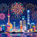 Shanghai Fireworks - China National Day 2D Vector