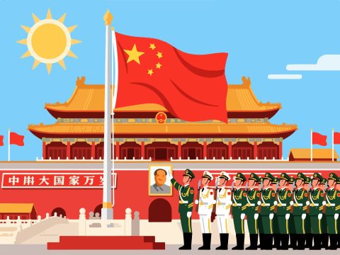 Flag Raising Ceremony at Forbidden City - 2D Vector