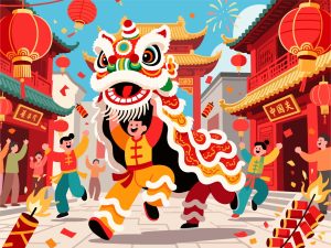 Traditional Lion Dance - China National Day 2D Vector