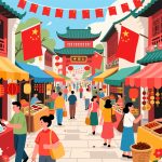 Bustling Chinese Market - China National Day Vector