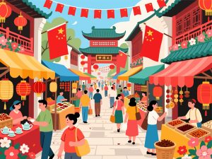 Bustling Chinese Market - China National Day Vector