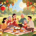 Family Picnic - China National Day 2D Vector