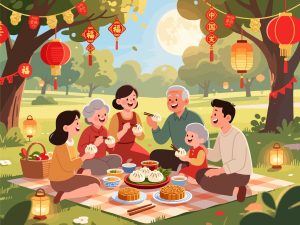Family Picnic - China National Day 2D Vector