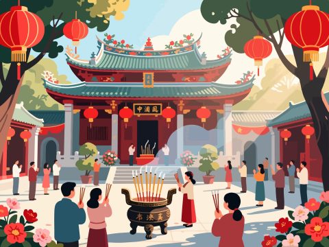 Traditional Chinese Temple - China National Day 2D Vector